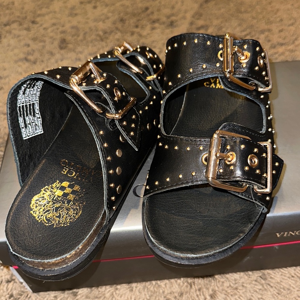 Beautiful leather sandals with gold embellishments